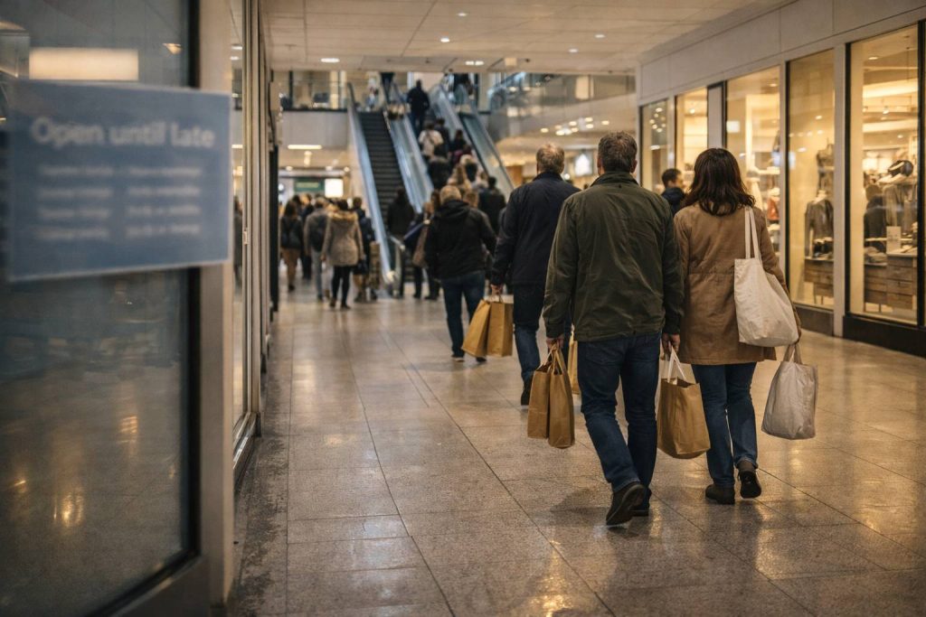 In de gang van het winkelcentrum – de drukte na het werk