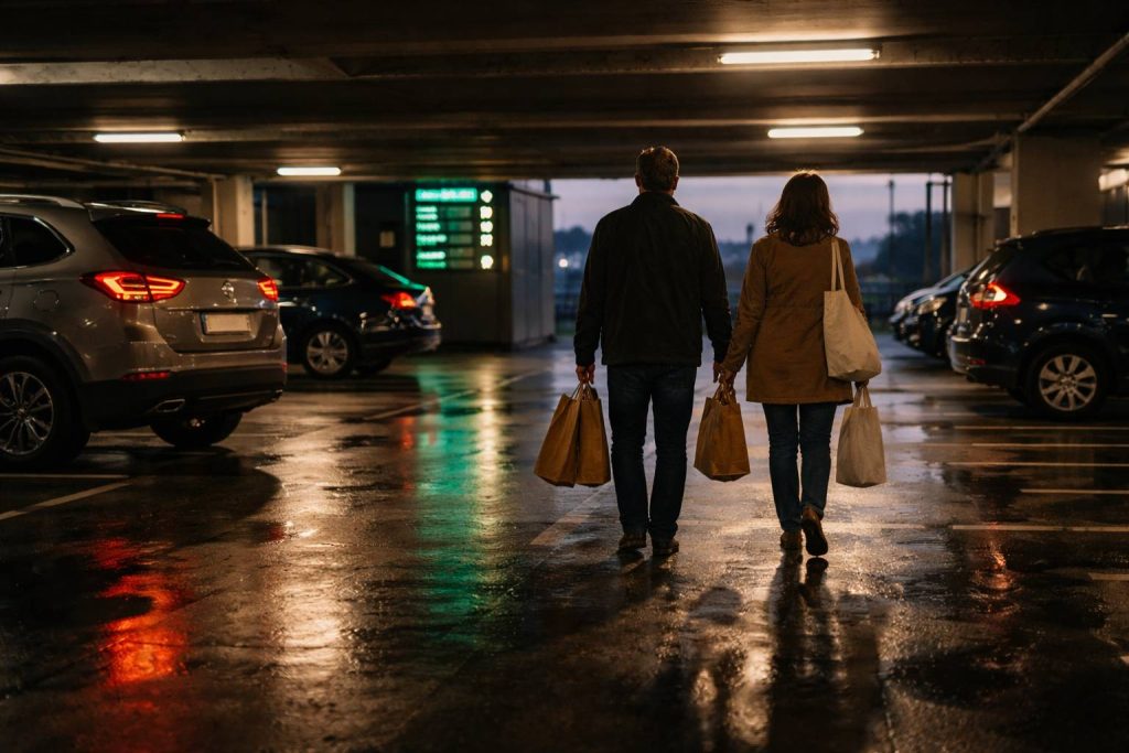 Koopavond Den Haag – Vandaag Open? Complete Gids 2026 Parkeergarage bij zonsondergang – koopavond planning