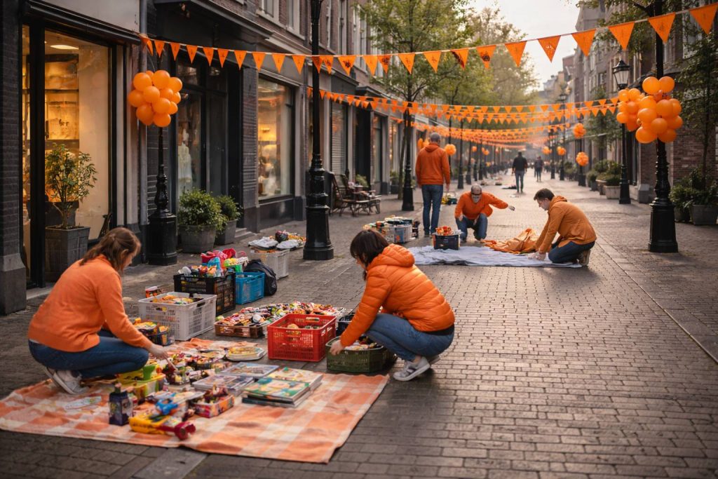 Oranje festiviteiten in de vroege ochtend